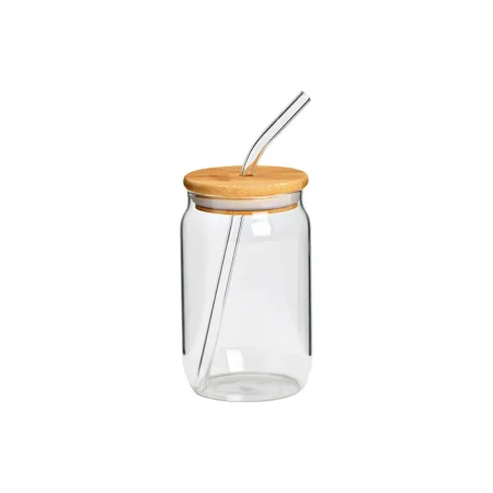 Drykkjarglas með bambusloki og gler röri 350ml