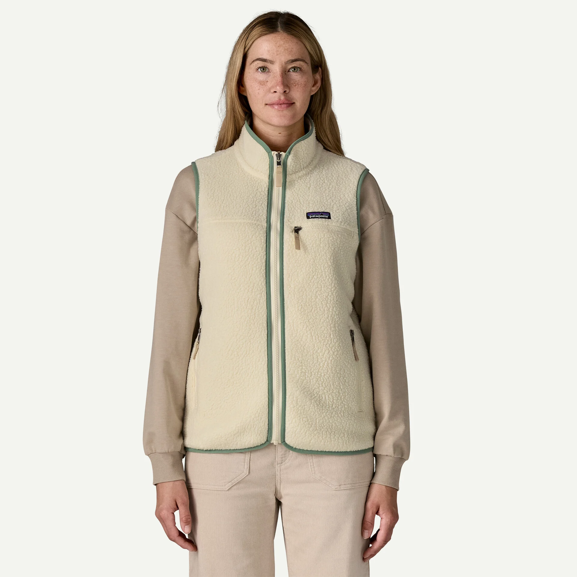Patagonia Retro Pile Dömu Vesti Natural w/Ellwood Green - Image 2