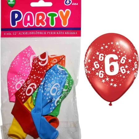 Partý blöðrur 6 ára 12" 6 stykki