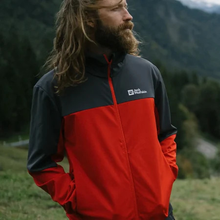 Jack Wolfskin Feldberg Herrajakki með hettu Adrenaline Red