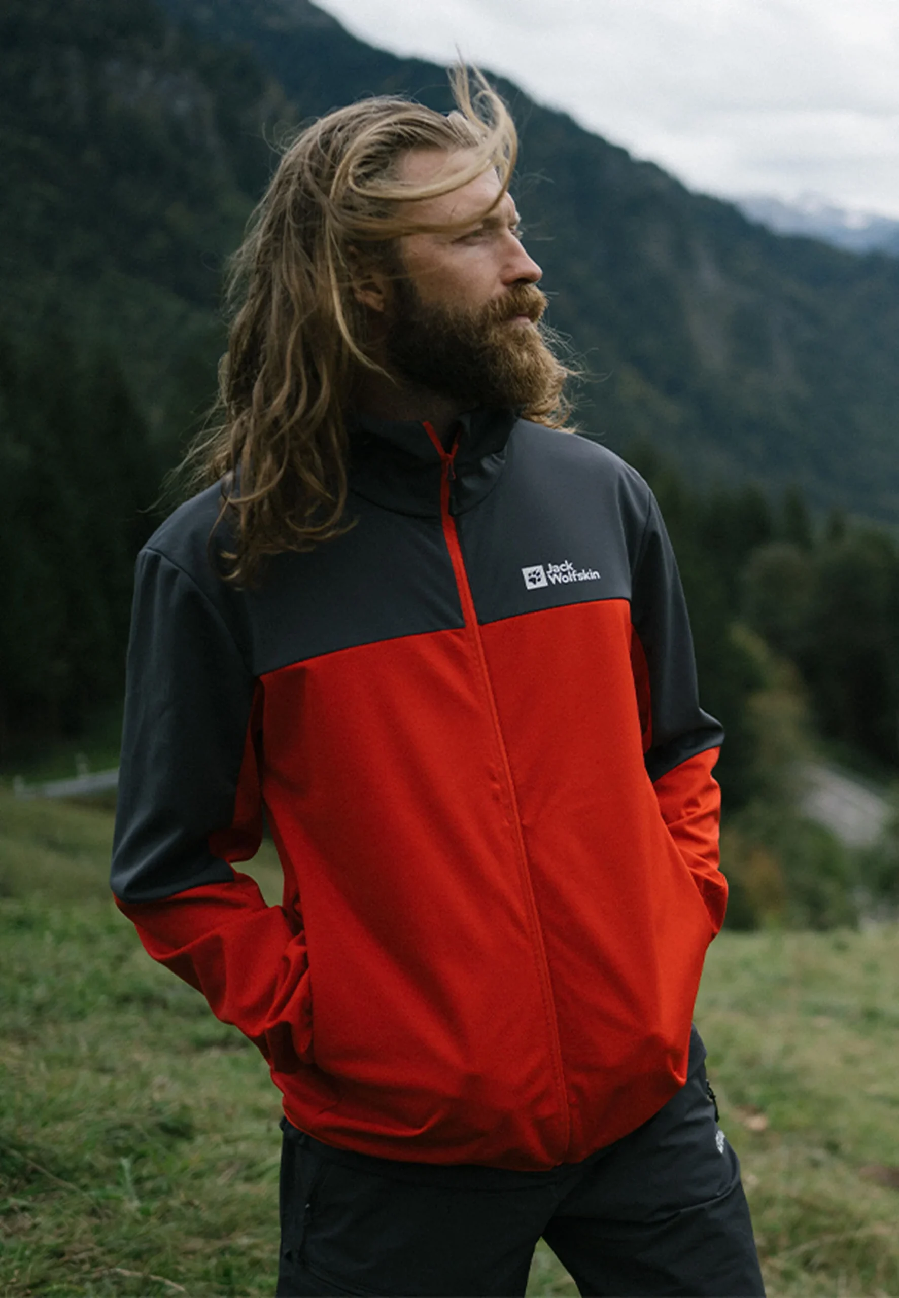 Jack Wolfskin Feldberg Herrajakki með hettu Adrenaline Red