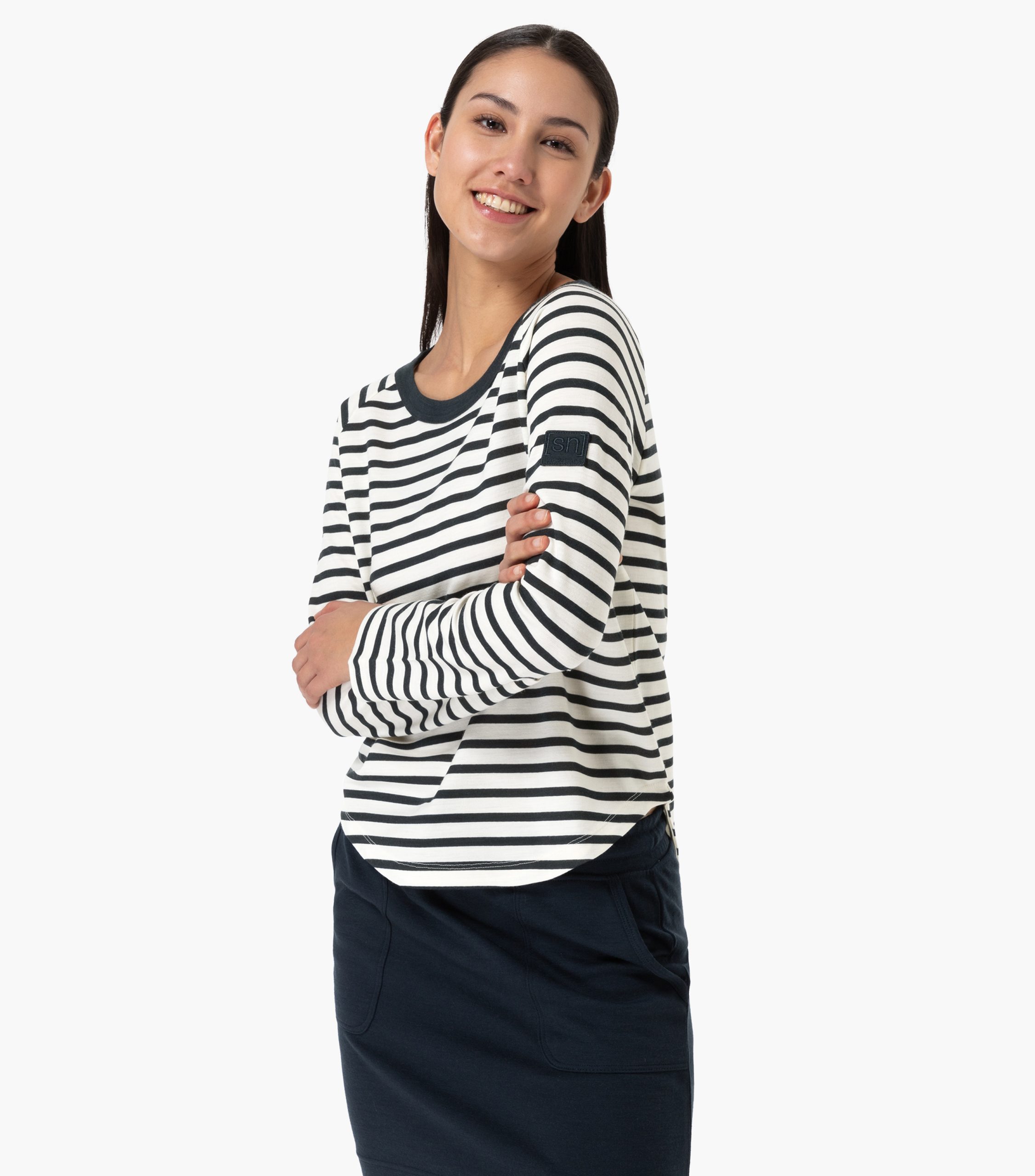Super.Natural Everyday Stripe Bio Crew Dömupeysa Fresh B/W stripe - Image 4