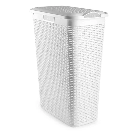 Plastforte Rattan Þvottakarfa Slim 48,5 L WHITE